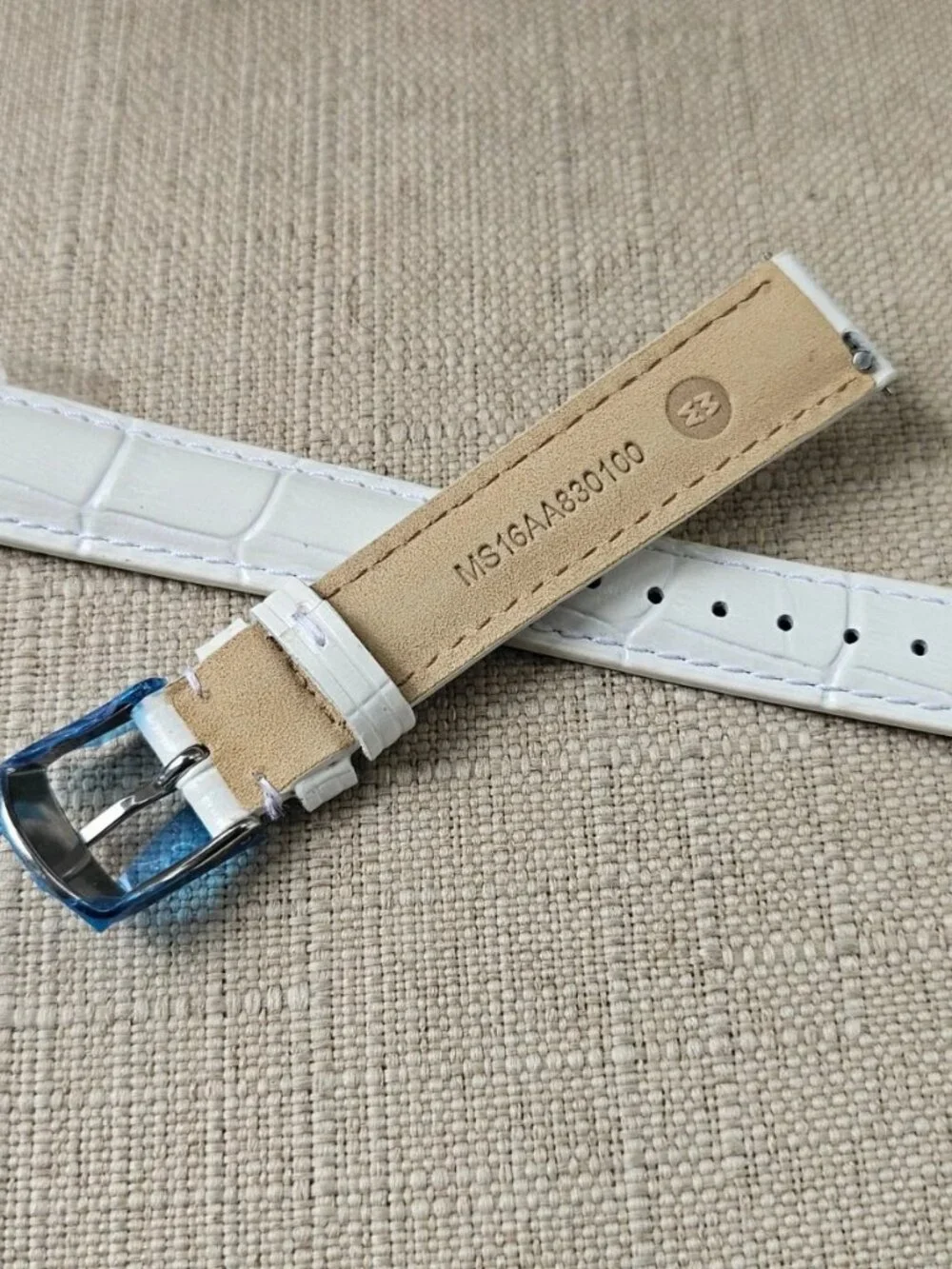 Michelle Strap for Replacement Band White Genuine Leather Size 16mm Made France